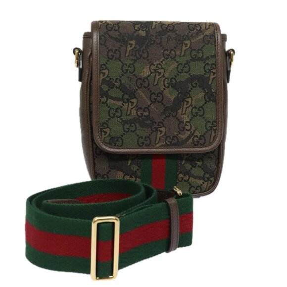 GUCCI GG Canvas Web Sherry Line GUCCIxPALACE Bag Camouflage 723142 Auth 74880SV - Picture 1 of 15